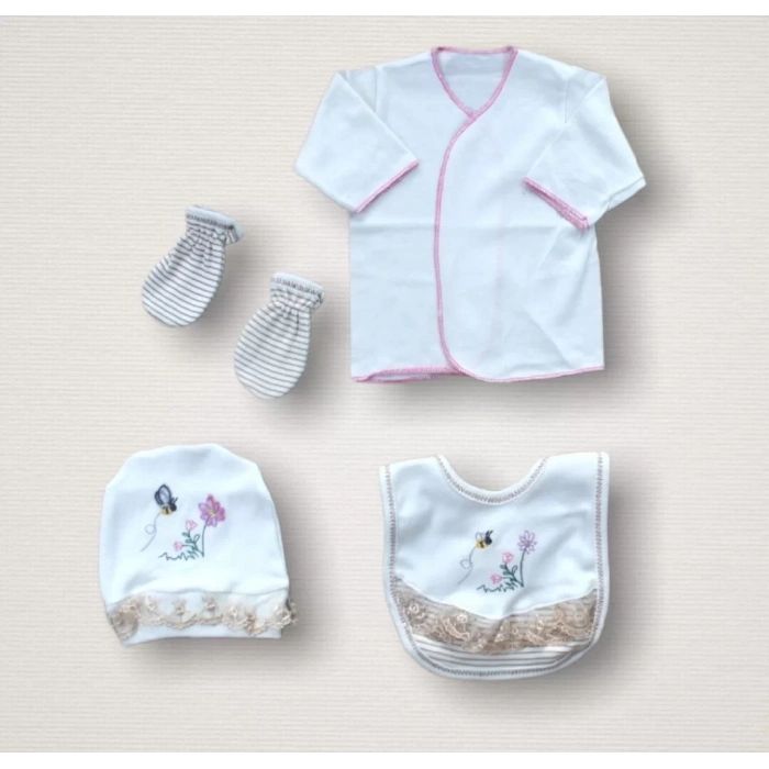 Minik Sincap Nakışlı  10Lu Zıbın Takımı Hastane Çıkışı Ekru