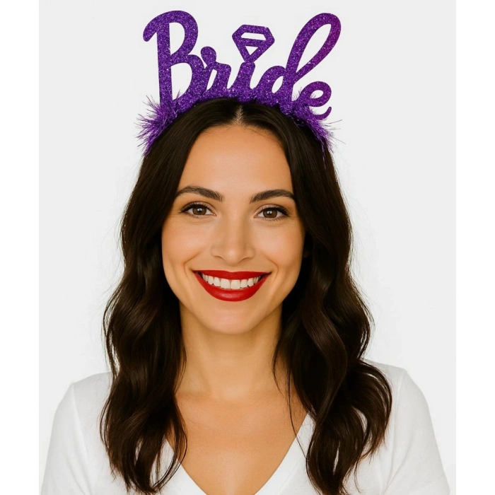 Mor Renk Bekarlığa Veda İtalik Yazı Alyanslı Bride Taç