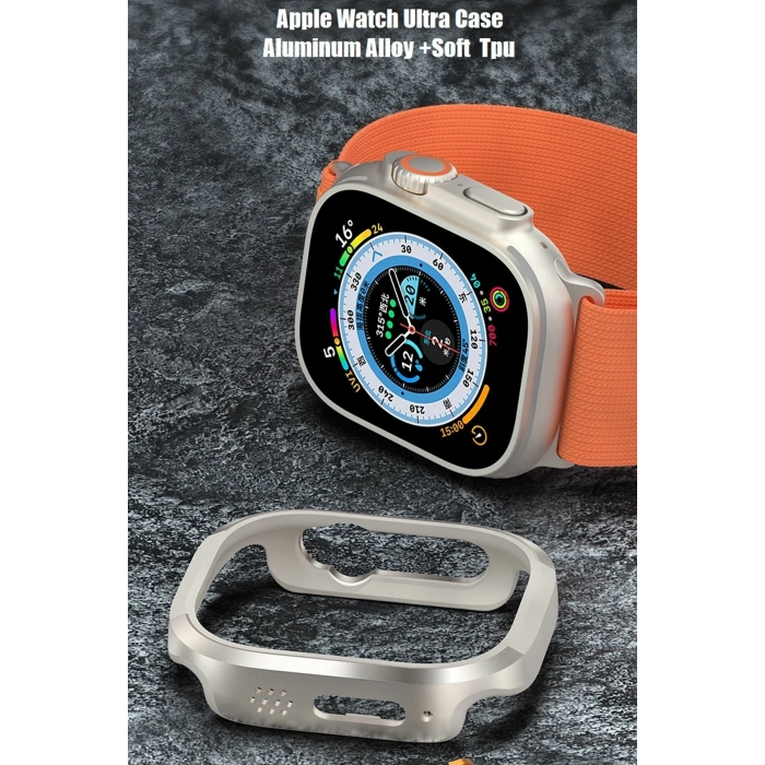 Movenchy Apple Watch Ultra 49mm MO-WT3 Alüminyum Camlı Kasa Ekran Koruyucu - Gold
