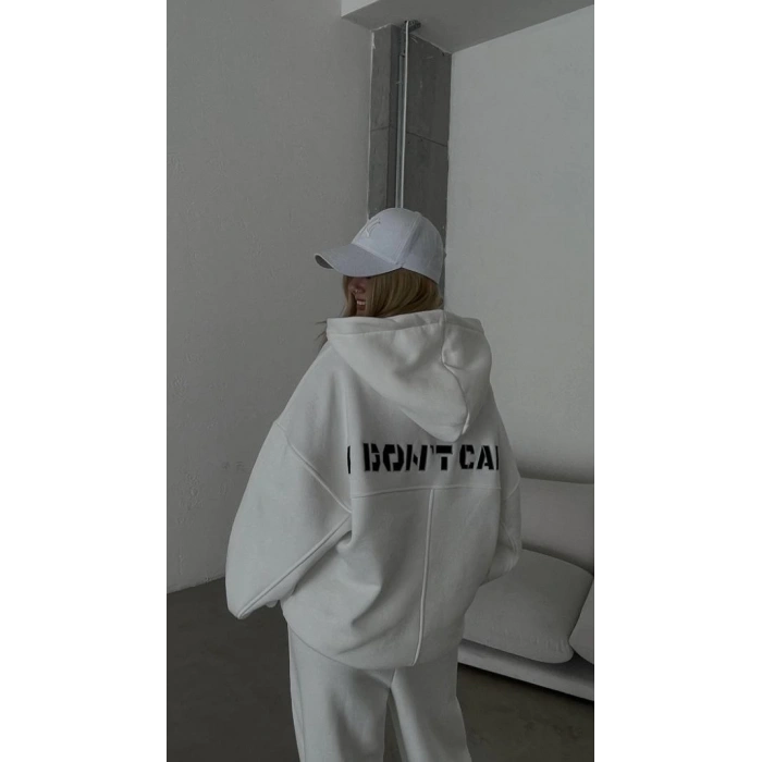 Nakış İşlemeli Üç İplik Sweat Takım- Beyaz