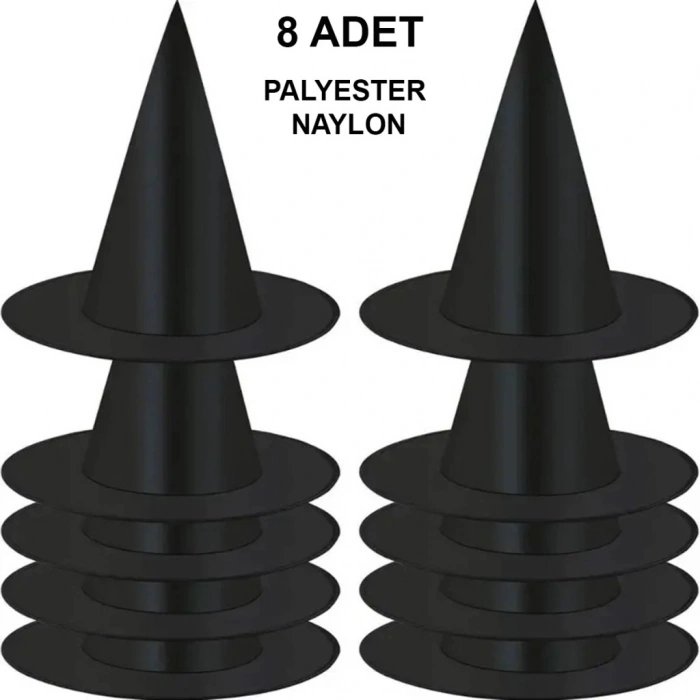 NessiWorld 8 Adet Siyah Cadı Şapkası – Yetişkin & Çocuk Kostüm Aksesuarı