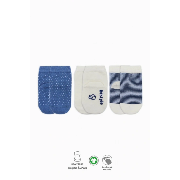 NessiWorld Puanlı Kaymaz Penye Soket Çorap 3Lü BS10108 İndigo(ADET FİYATIDIR)