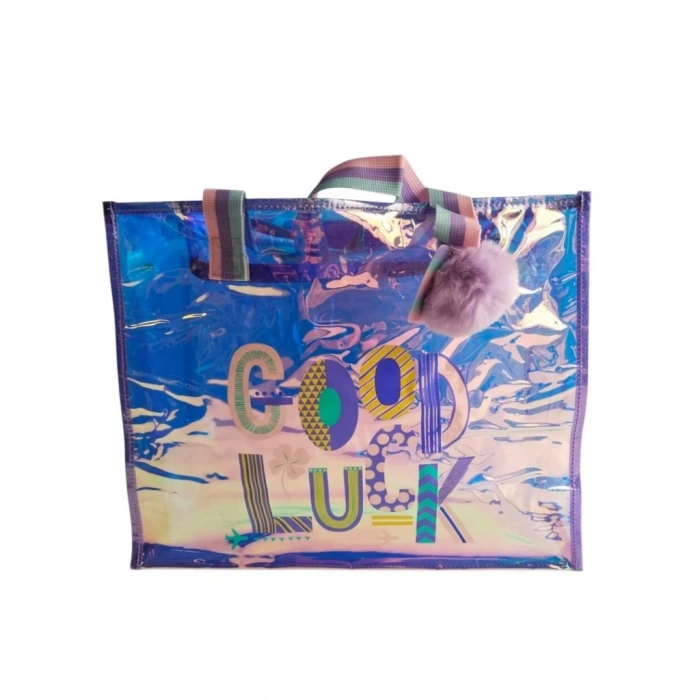 NessiWorld Şeffaf Hologram Mor Good Luck Büyük Omuz Çantası