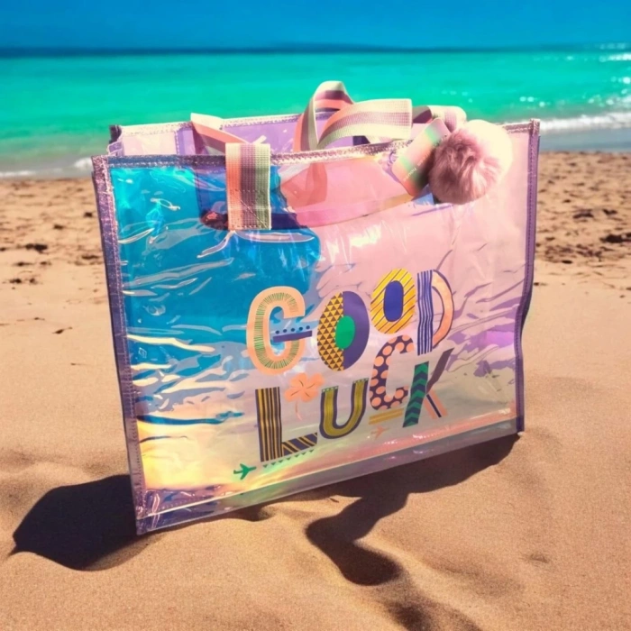 NessiWorld Şeffaf Hologram Mor Good Luck Büyük Omuz Çantası