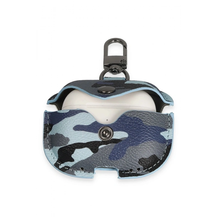 Newface Airpods Pro 2 (2.nesil) Çanta Kamuflaj Deri Kılıf - Mavi