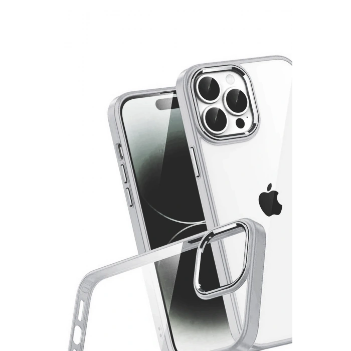 Newface Apple iPhone 15 Pro Max Razer Lensli Silikon - Gümüş