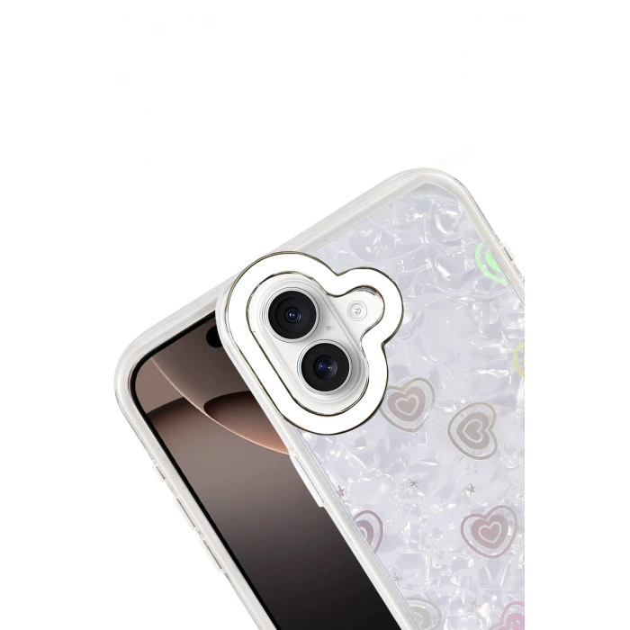 Newface Apple iPhone 16 Lumi Desenli Kapak - Beyaz