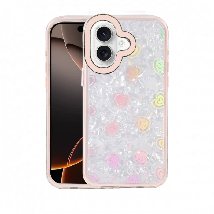 Newface Apple iPhone 16 Lumi Desenli Kapak - Pembe