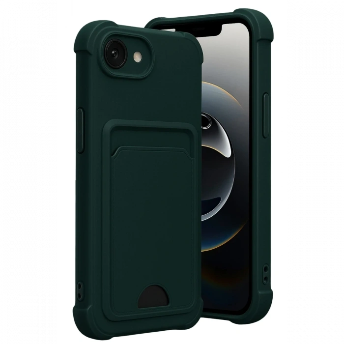 Newface Apple iPhone 16E Kelvin Kartvizitli Silikon - Koyu Yeşil