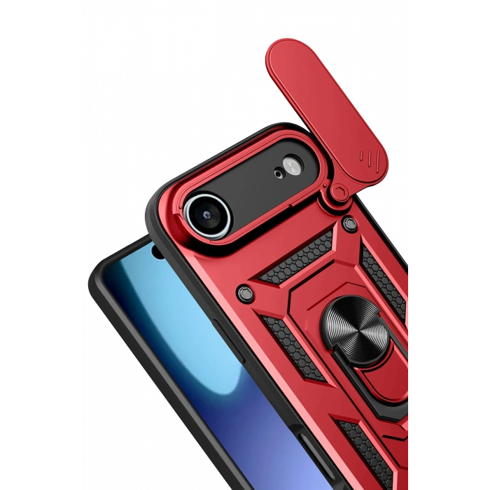 Newface Apple iPhone 17 Air Pars Lens Yüzüklü Silikon - Kırmızı