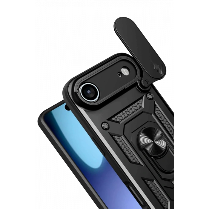 Newface Apple iPhone 17 Air Pars Lens Yüzüklü Silikon - Siyah