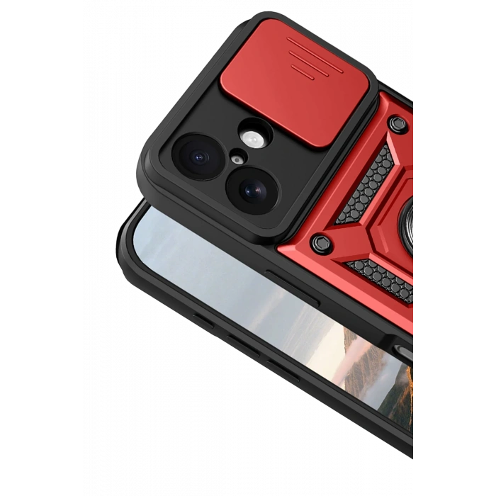 Newface Apple iPhone 17 Pars Lens Yüzüklü Silikon - Kırmızı