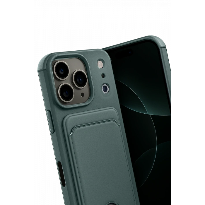 Newface Apple iPhone 17 Pro Kelvin Kartvizitli Silikon - Koyu Yeşil