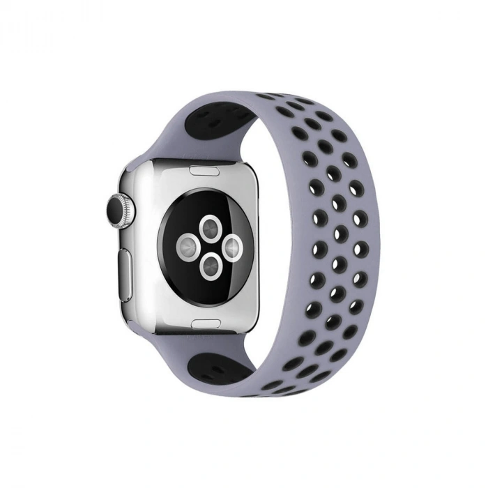 Newface Apple Watch 38mm Ayarlı Delikli Silikon Kordon - Gri-Siyah