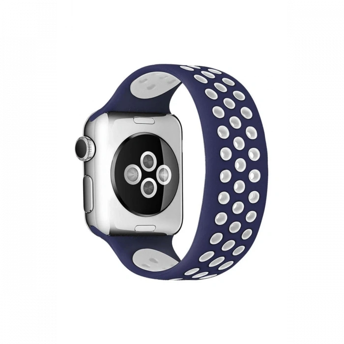 Newface Apple Watch 38mm Ayarlı Delikli Silikon Kordon - Lacivert-Beyaz