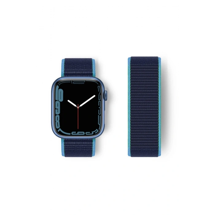 Newface Apple Watch 38mm Hasırlı Cırtcırtlı Kordon - Mavi-Lacivert