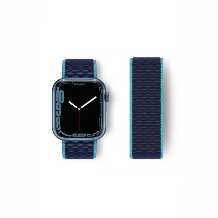 Newface Apple Watch 38mm Hasırlı Cırtcırtlı Kordon - Mavi-Lacivert