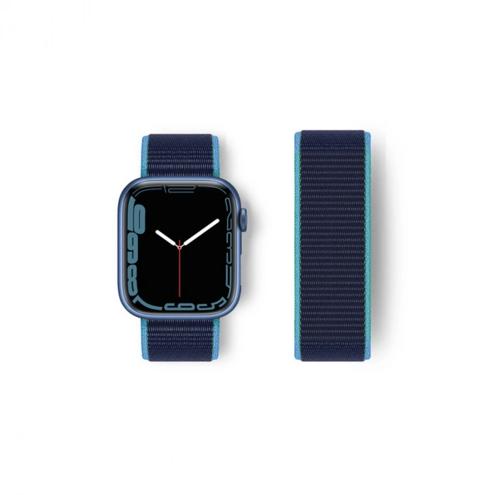 Newface Apple Watch 38mm Hasırlı Cırtcırtlı Kordon - Mavi-Lacivert