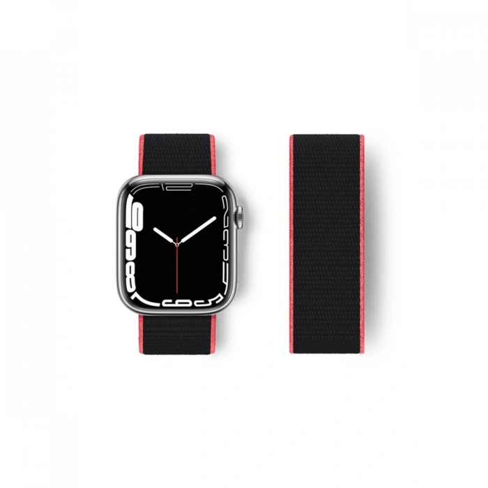 Newface Apple Watch 38mm Hasırlı Cırtcırtlı Kordon - Pembe-Siyah