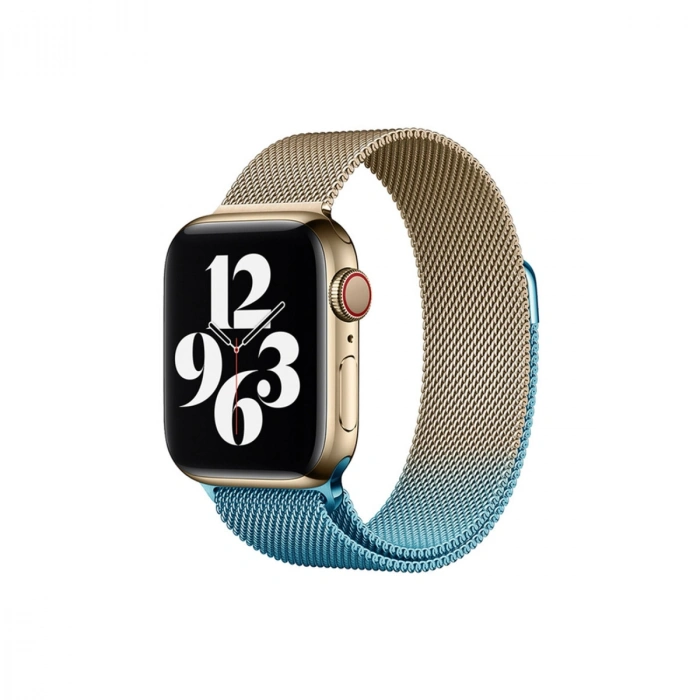 Newface Apple Watch 38mm Metal Mıknatıslı Kordon - Metalik Gold-Mavi