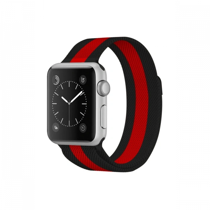 Newface Apple Watch 38mm Metal Mıknatıslı Kordon - Siyah-Kırmızı