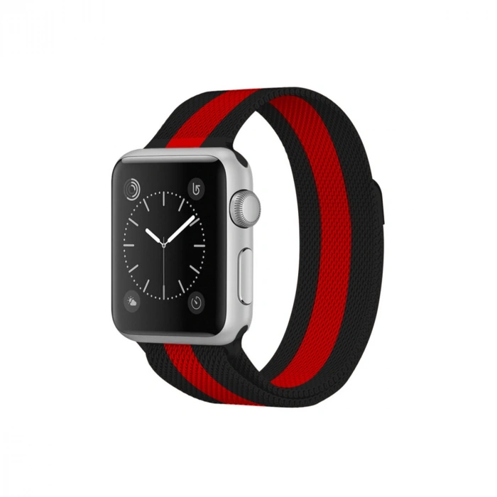 Newface Apple Watch 38mm Metal Mıknatıslı Kordon - Siyah-Kırmızı