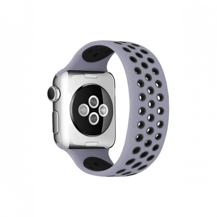 Newface Apple Watch 42mm Ayarlı Delikli Silikon Kordon - Gri-Siyah