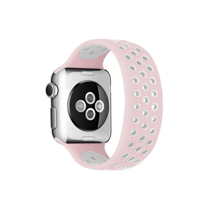 Newface Apple Watch 42mm Ayarlı Delikli Silikon Kordon - Pembe-Beyaz