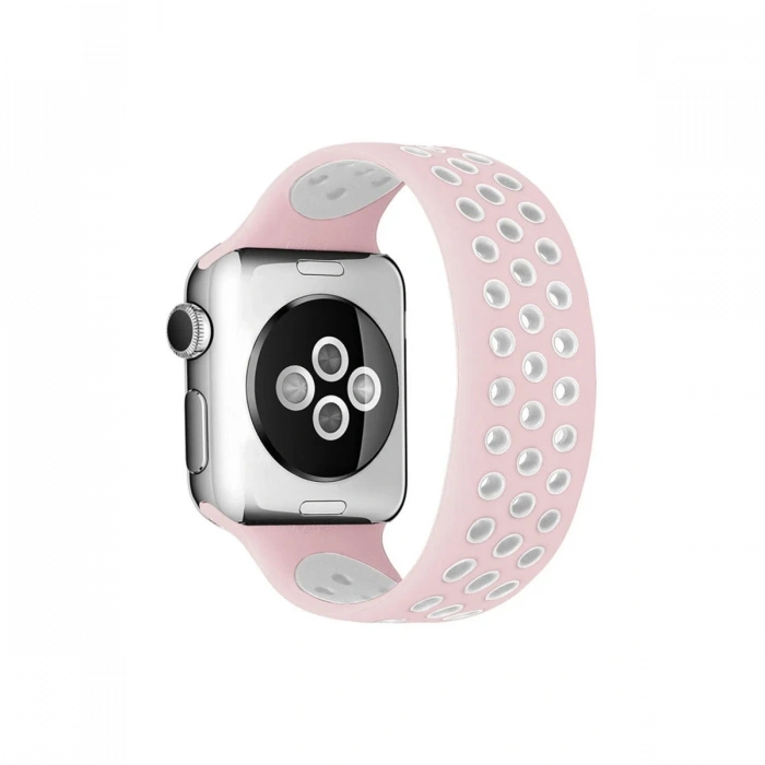 Newface Apple Watch 42mm Ayarlı Delikli Silikon Kordon - Pembe-Beyaz