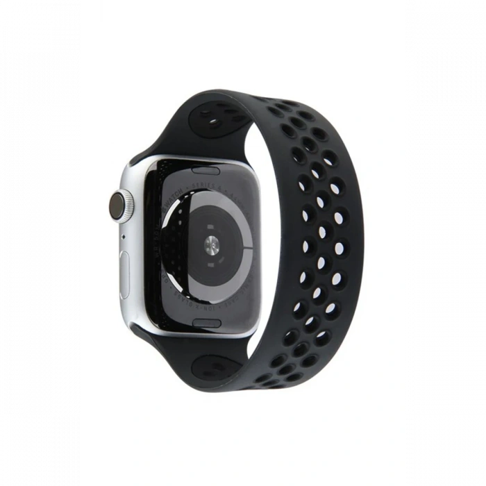 Newface Apple Watch 42mm Ayarlı Delikli Silikon Kordon - Siyah-Siyah