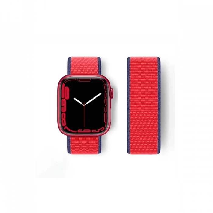 Newface Apple Watch 42mm Hasırlı Cırtcırtlı Kordon - Kırmızı