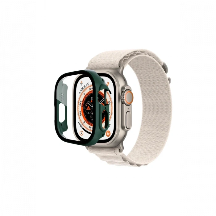 Newface Apple Watch Ultra 49mm Desert Camlı Kasa Ekran Koruyucu - Koyu Yeşil