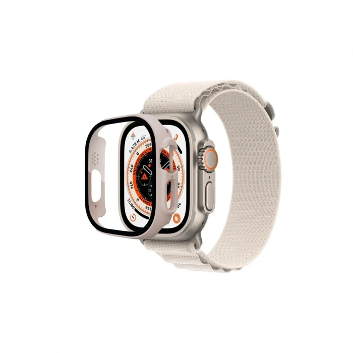 Newface Apple Watch Ultra 49mm Desert Camlı Kasa Ekran Koruyucu - Metalik Gold