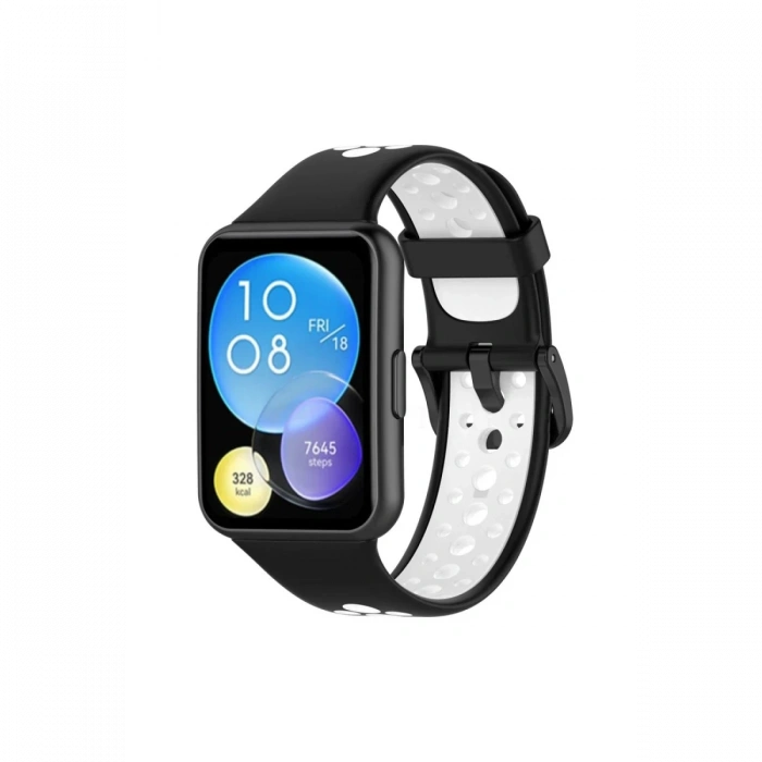 Newface Huawei Watch Fit 2 Spor Delikli Kordon - Siyah-Beyaz