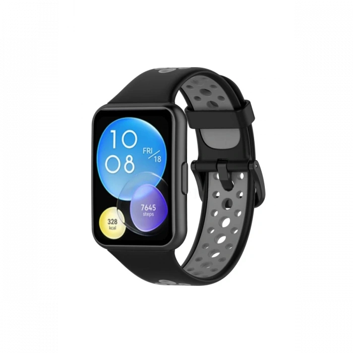 Newface Huawei Watch Fit 2 Spor Delikli Kordon - Siyah-Gri