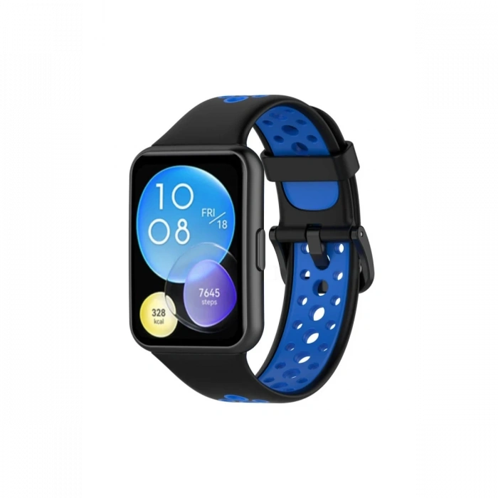 Newface Huawei Watch Fit 2 Spor Delikli Kordon - Siyah-Mavi