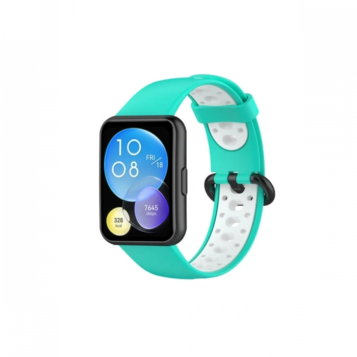Newface Huawei Watch Fit 2 Spor Delikli Kordon - Turkuaz-Beyaz