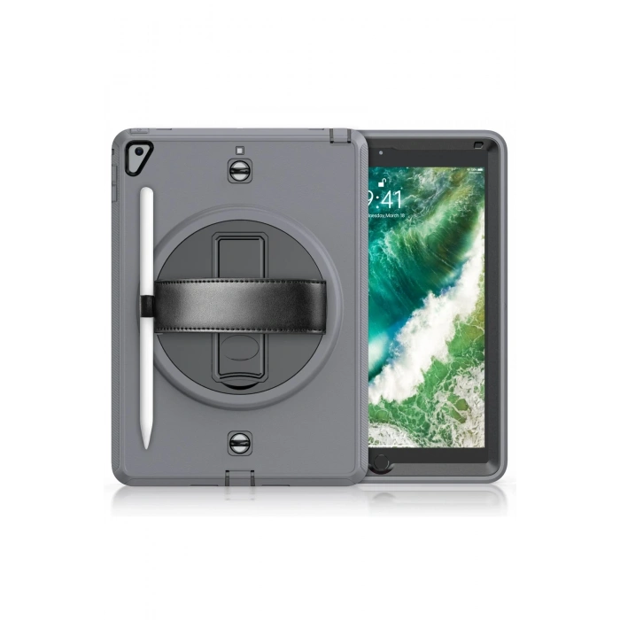 Newface iPad 5 Air 9.7 Kılıf Strap-C Otterbox Tablet Kapak - Gri