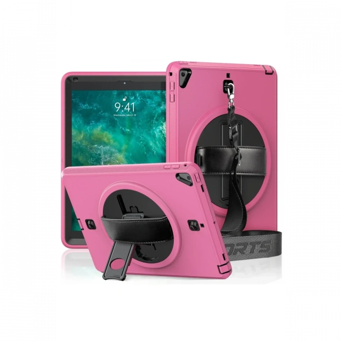 Newface iPad 5 Air 9.7 Kılıf Strap-C Otterbox Tablet Kapak - Pembe