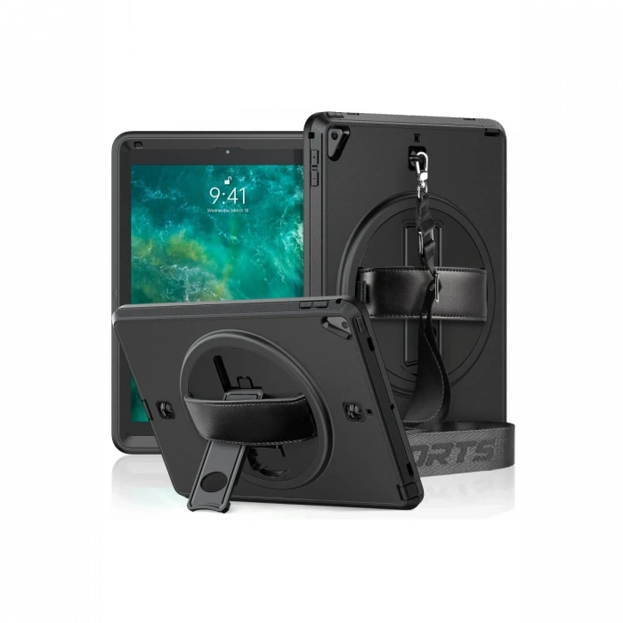 Newface iPad 5 Air 9.7 Kılıf Strap-C Otterbox Tablet Kapak - Siyah