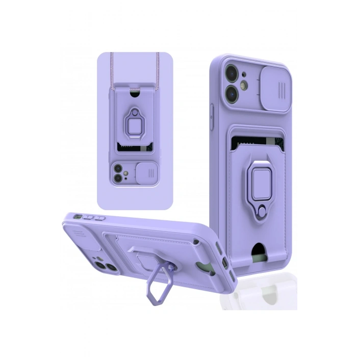 Newface iPhone 11 Kılıf Zuma Kartvizitli Yüzüklü Silikon - Lila