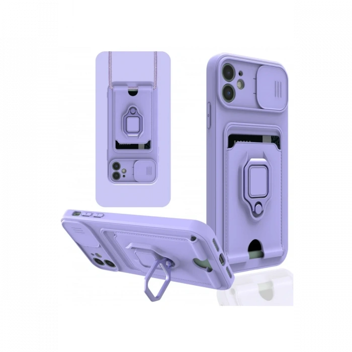 Newface iPhone 11 Kılıf Zuma Kartvizitli Yüzüklü Silikon - Lila