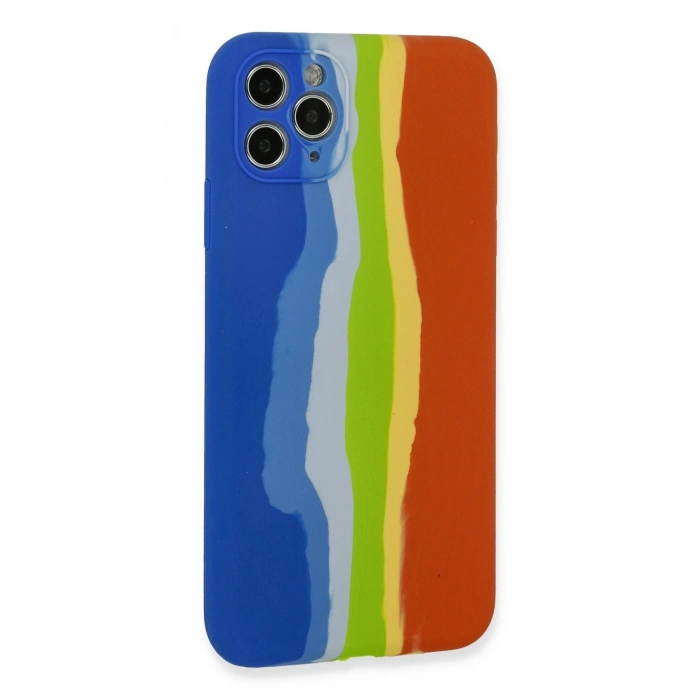 Newface iPhone 11 Pro Kılıf Ebruli Lansman Silikon - Mavi-Turuncu