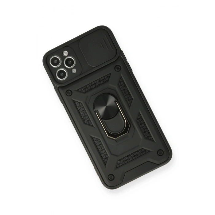 Newface iPhone 11 Pro Kılıf Pars Lens Yüzüklü Silikon - Siyah