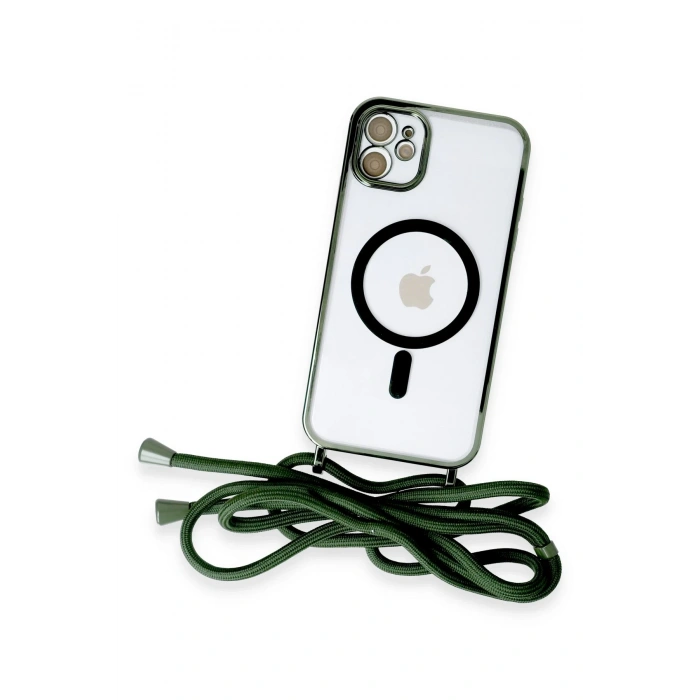 Newface iPhone 12 Kılıf Divo Lazer Askılı Magsafe Kapak - Koyu Yeşil