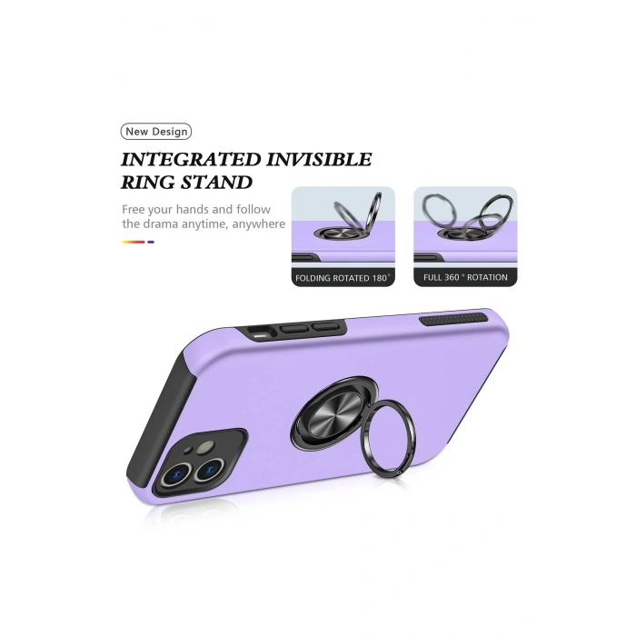 Newface iPhone 12 Kılıf Elit Yüzüklü Kapak - Mor