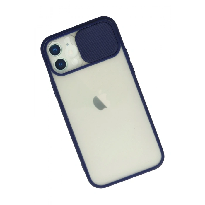 Newface iPhone 12 Kılıf Palm Buzlu Kamera Sürgülü Silikon - Lacivert