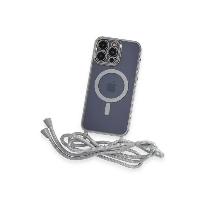 Newface iPhone 12 Pro Kılıf Divo Lazer Askılı Magsafe Kapak - Gümüş