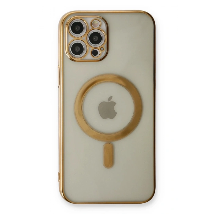 Newface iPhone 12 Pro Kılıf Magneticsafe Lazer Silikon - Gold