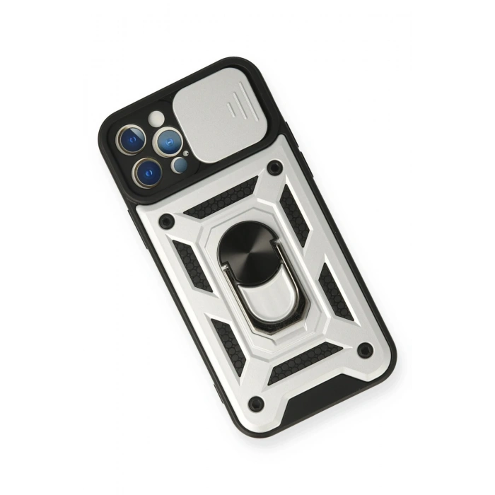 Newface iPhone 12 Pro Kılıf Pars Lens Yüzüklü Silikon - Gümüş